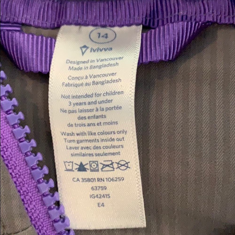 Ivivva grey light wind and water resistant jacket